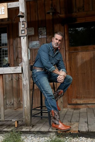 Image of IUV Cowboy Boots For Men Western Caiman Tail Print Wide Fashionable Boots