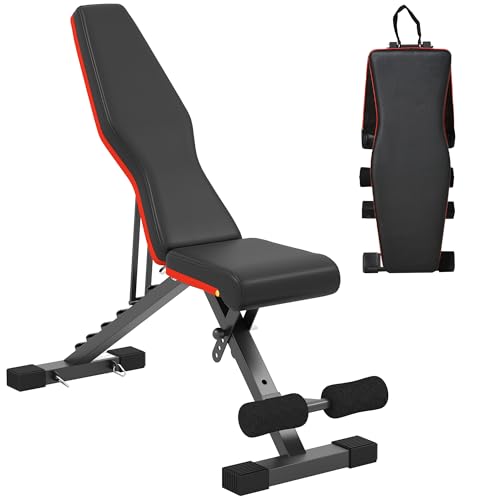 HOMCOM Banco de Musculación Plegable con Respaldo y Asiento Ajustables, Extensión de Pierna, Cojín de Predicador y Banda de Resistencia, Banco de Pesas para Entrenamiento Completo en Gimnasio en Casa