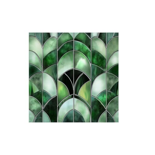 Film de fenêtre en verre synthétique en forme d'éventail avec adhérence statique - 50 cm - Autocollant brise-vue en PVC vert - Pour porte, mur de salle de bain, cuisine, fenêtre - Sticker mural