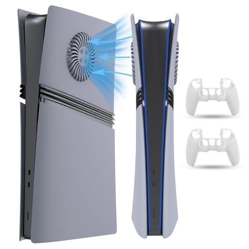 PEYANZ Faceplate for PS5 Pro (Digital Edition), Cover Plate, ABS Shell, Matt Skin, with Extra 2 Controller Silicone Covers (Grey+)