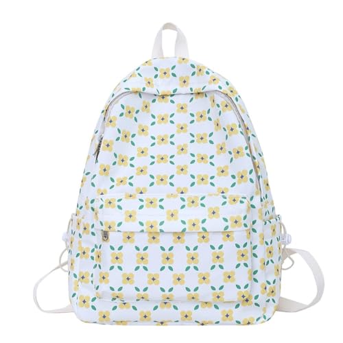 CHENXIAOHONG Mochila Feminina de Tecido Estampada Floral Casual – Bolsa Feminina Leve para Escola, Faculdade e Uso Diário(Mochila amarela com estampado floral)