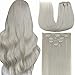 LaaVoo Clip on Hair Extensions Human Hair White Blonde 18 Inch Real Hair Extensions Clip in #60 Platinum Blonde Clip in Extensions Blonde Human Hair 5pcs/70g Remy Clip in Hair Extensions Double Weft