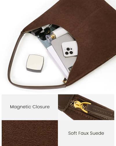 Image of Lushandy Brown Suede Purse Faux Suede Tote Bag Leather Hobo Bags for Women Slouchy Hobo Bag Fall Purse Shoulder Bag
