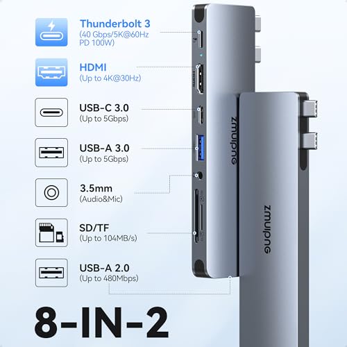 Image of USB C Hub Adapter for MacBook Pro Air 2022 2021 2020 2019 Docking Station for MacBook M1 M2 USB C to HDMI Mac Accessories Multiport Dongle with 4K HDMI USB 3.0 SD TF Thunderbolt 3 USB-C Port Type C