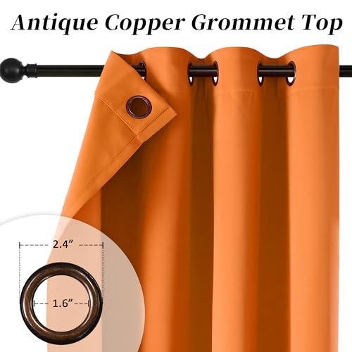 Image of HUTO Blackout Bedroom Window Curtains Drapes - Antique Copper Thermal Insulated Privacy Protect Curtains Drpaeries for Living Room, 2 Panels, 42 x 63 Inch, Sun Orange