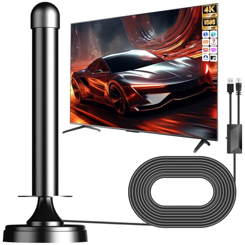 Antena TV Interior 2025, Antena TV Portatil Potente con Amplificador y Base Magnética, 80KM+ Recepción de Larga Distancia, Compatible con 4K 1080P DTMB DVB-T2 DVB-T TDT - All TVs