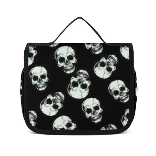 Image of Zemblesong Hanging Wash Bag, Black Skull Toiletry Bag, Makeup Bag for Travel, Business, Vacation