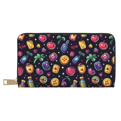 Leather Thin Slim Wallets for Women Men - Fashion Cartoon Fruit Print Card Wallet Holder with Zipper