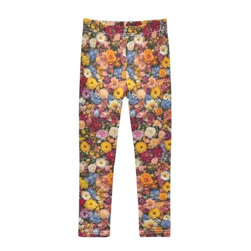 ALAZA Girls' Leggings Children's Yoga Pants Skinny Printed Dance Flower Vivid Comfortable 4T