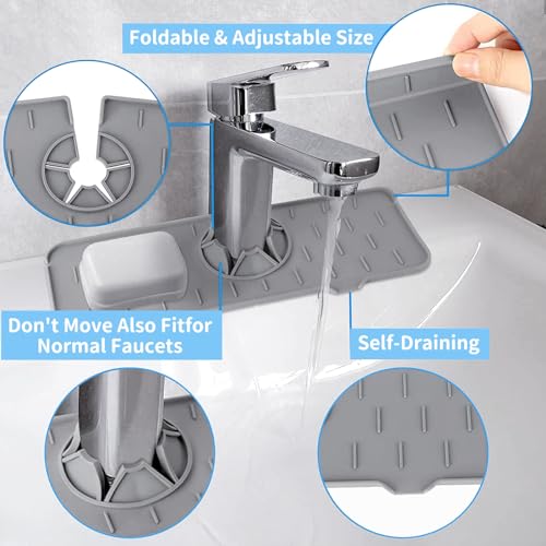 KIPTVO Silicone Faucet Mat, Silicone Kitchen Sink Splash Guard Drying Mat, Faucet Sink Draining Pad - Image 4