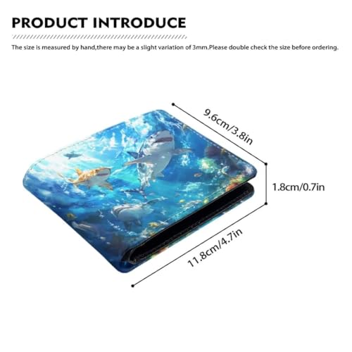 Image of Coldinair Sharks Bifold Wallet for Teen Kids Boys Ocean Leather Wallets Cool Wallet Man Rfid Blocking Zipper Wallets With Coin Pocket Id Window