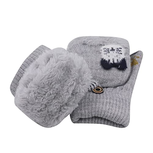 Kids Toddlers Cute Reindeer Fleece Lined Gloves Convertible Flip Top Fingerless Mittens for Boys Girls4