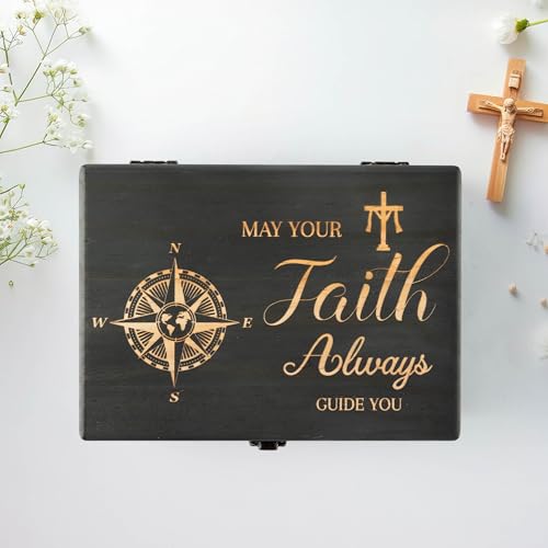 R HORSE Religious Confirmation Keepsake Box - Baptism Confirmation Gift for Teen Boy Girl, Wooden Engraved First Communion Keepsake Box with Lid, Christian Memory Holder for Jewelry Memento Photos