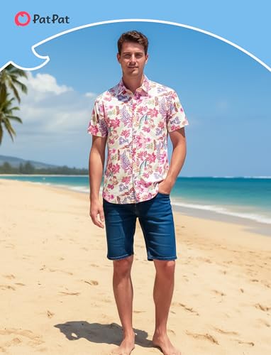 Image of PATPAT Family Hawaiian Matching Outfits - Mommy and Me Vacation Outfits | Halter Sundresses and Button Down Shirts,Caribbean Vacation Summer Tropical Outfits,Hawaiian Boho Tropical Floral Printed
