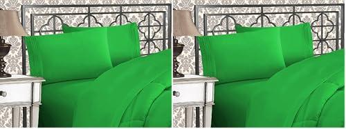Elegant Comfort Luxurious 1500 Premium Hotel Quality Microfiber Three Line Embroidered Softest 4-Piece Bed Sheet Set, Wrinkle and Fade Resistant, King, Emerald Green (Pack of 2)