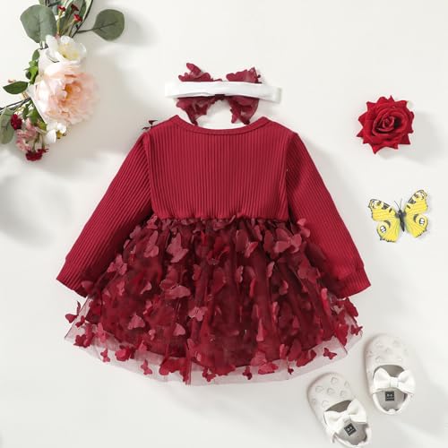 Infant Baby Girl Butterfly Dress Ruffle Puff Sleeve Tutu Tulle Dress Bowknot Princess Dresses Photograph Party Outfits 3-24M3