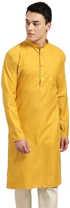 Men's Pure Cotton ONLY Long Kurta Mandarin Collar Ethinic Wear Casual Fashion Regular Indian Dress Gift for Men