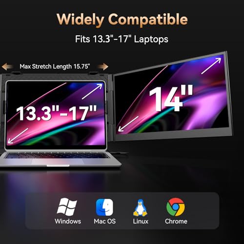 Image of BOSII Laptop Screen Extender Portable - Ultra-Thin 14 inch FHD Dual Extended Monitor Display Travel Work for 14-17 inch Laptops Compatible with Windows /Mac