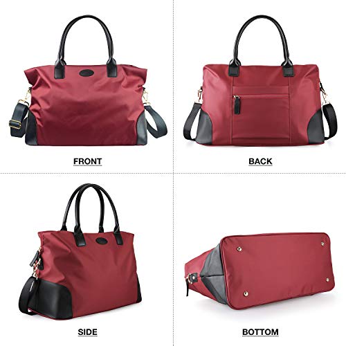 ECOSUSI Duffle Bag Weekender Bag Nylon Overnight Bag Travel Tote Carry On Bag with Trolley Sleeve for Travel, Sports, Red