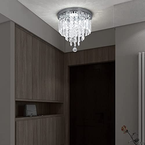 Image of CRYSTA WORLD Raindrop K9 Crystal Modern Chandelier for Living Room /Bedroom /Hall, (Round ABCD, l12 /w12 /h10.5')