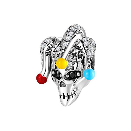 Luckybeads Skull Bead 925 Sterling Silver Evil Clown Charms Fashion Charm Beads, Best Halloween Gifts for Women (Red, Yellowe and Blue Multi Evil Clown)