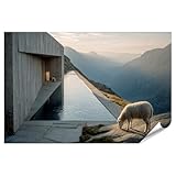 islandburner Póster moderno con paisaje de montaña y piscina infinita –...