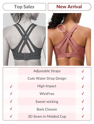 Image of Yvette Criss Cross Adjustable High Impact Running Bra | Pickleball Tennis, Big Bust Plus Size, Adjustable Strap, Wireless Sewn in Pads, No Bounce, Full Coverage, Moisture-Wicking