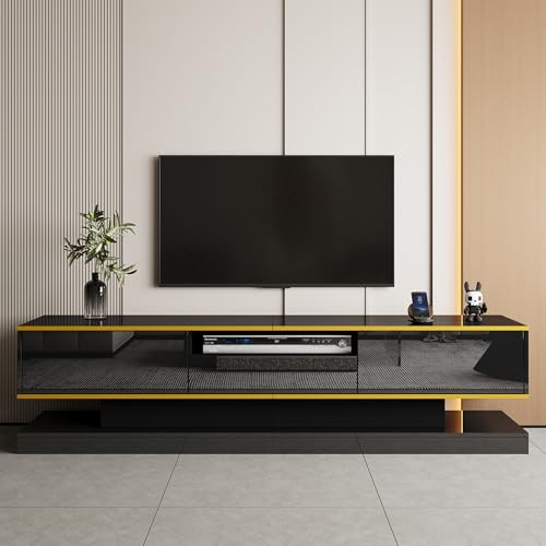 Meuble TV Moderne 180 * 38 * 45 cm, avec Trois tiroirs et Un Compartiment Ouvert, Brillant, avec...