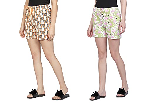 Image of Club A9 Women's Regular Fit Cotton Printed Shorts (Multicolor,2XL) (Pack of 2) (WSCOM2 204 XXL)