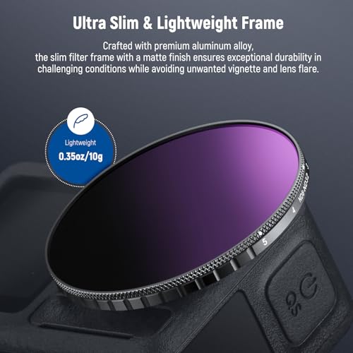 Image of NEEWER Variable ND Filter Compatible with DJI Osmo Action 5 Pro & Action 4, ND8-32 (3-5 Stops) Screw On Neutral Density Lens Filter Multicoated HD Optical Glass Action Camera Accessories