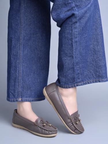 Image of Shoetopia Women's Stylish Casual Loafers | Comfortable Slip-On Flat Shoes with Bow Design & Soft Sole for Daily Footwear