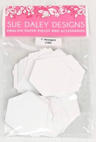 Sue Daley Designs 1" Hexagon EPP Papers for English Paper Piecing | Made for Riley Blake Designs | 100 Pre-Cut Die-Cut Hexies | Reusable Silk-Coated Cardstock Templates for Quilting & Sewing