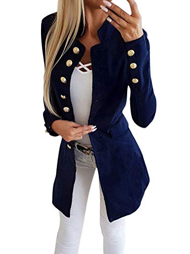 Shownicer Femme Blazer Élégant Double Breasted Boucle OL à Manches Longues Veste Blazer Slim Fit Veste Tailleur Costume Jacket Manteau B Bleu L Cover