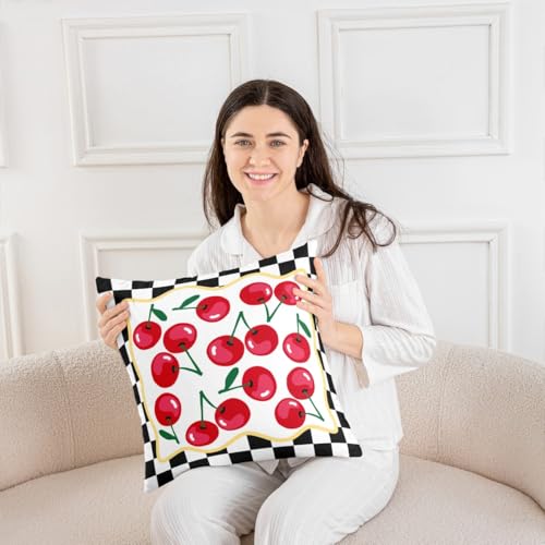 Housse de coussin 40x40 enfant fruits tropicaux patchwork rouge - 4
