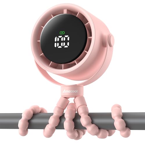 Image of AMACOOL Baby Stroller Fan, Rechargeable Portable Clip on Fan, 17H Cooling with 5 Speeds, LED Display, 360°Rotate Personal Cooling Fans for Car Seat, Crib, Travel, Camping, Gifts for New Parents