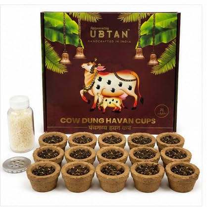 Rejuvenating UBTAN Cow Dung Havan Cups – Natural Herbal Havan Samagri Cups with Stand | Desi Cow Dung Purifying & Healing Aroma | Chemical-Free Spiritual Puja & Meditation Ritual Cups | Pack of 15-image-41