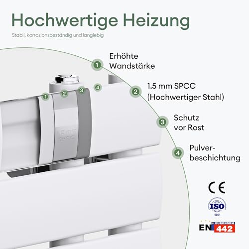 Mai & Mai Badheizkörper Handtuchheizkörper Badheizung Heizkörper bad Flach 104x50cm in Weiß Seitenanschluss Badheizung Handtuchwärmer 516W