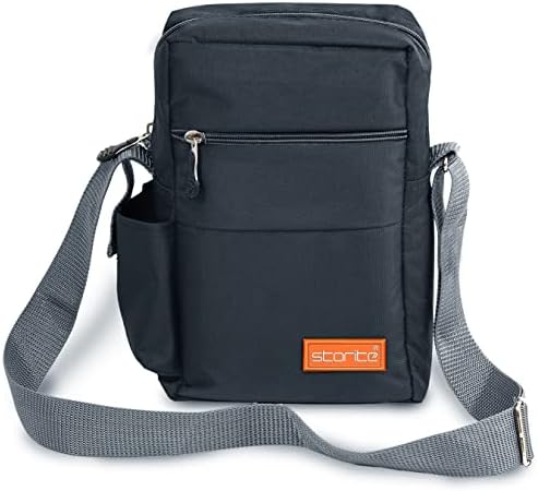 Storite 10 Inch Stylish Padded Mini Sling Bag for Men and Women, Small Passport Travel Bag and Small Sling Bag With Water Bottle Pocket (25 x 16 x 7.5cm, Dark Grey)