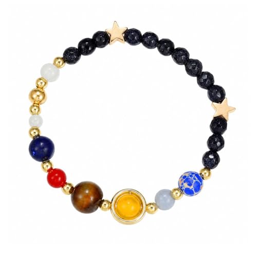 Image of Young & Forever Cosmic Energy Unisex Natural Stone Solar System Bracelet Collection - Eight Planets Healing Crystal Beads for Men & Women (Pack of 1)