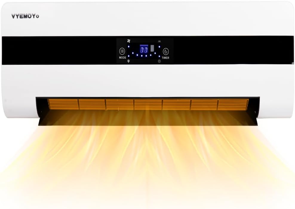 Electric Wall Heaters Space Heater for Indoor Use 1500W Fast Heating LED Display Adjustable Thermostat Room Heater with Remote Control 12H Timer Heater for Bedroom Office