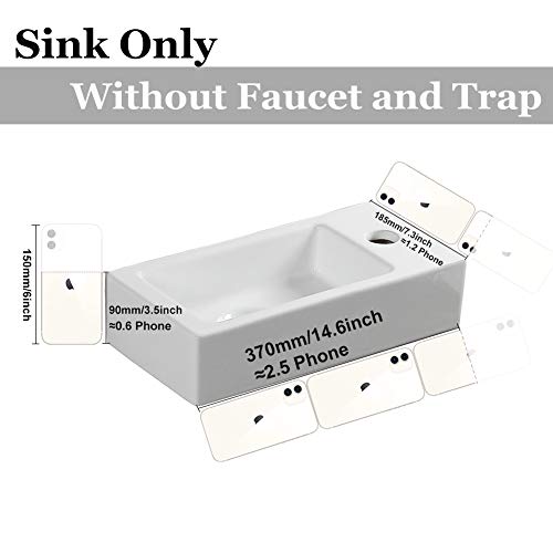 Waschbecken zur Wandmontage, kleines Waschbecken, rechteckig, Keramik, rechte Hand (rechte Hand)