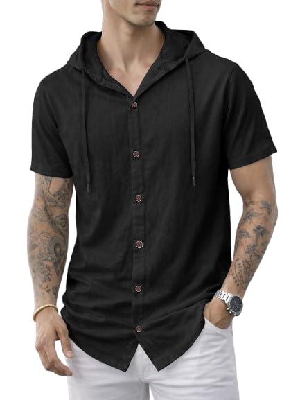 Image of Noble Monk Men's Half Sleeve Hooded Neck T-Shirt | Regular Fit Casual Summer Wear Hoodie Tee for Men