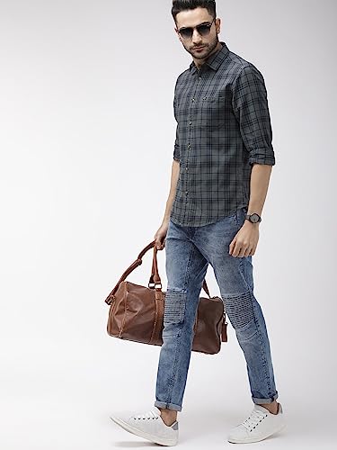 Image of The Indian Garage Co Men Slim Fit Checkered Full Sleeves Cutaway Collar Casual Shirt