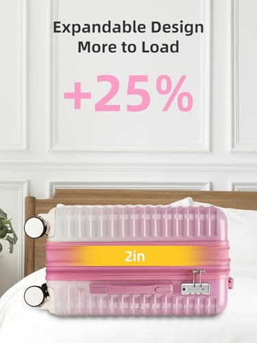 LARVENDER Carry on Luggage 22x14x9 Airline Approved, Expandable 20 Inch Hardside Suitcase with Wheels TSA Lock, PC+ABS Lightweight Carry on Suitcases for Women, Peach Sparkling (20/DB/TB) - Image 4