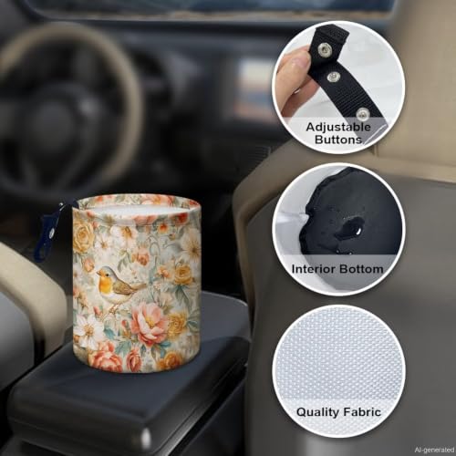 Image of Bird Flower Car Trash Can Foldable Hanging Portable Dustbin Bin for Back Seat, Front Console, Floor, or Hanging Headrest Waste Basket