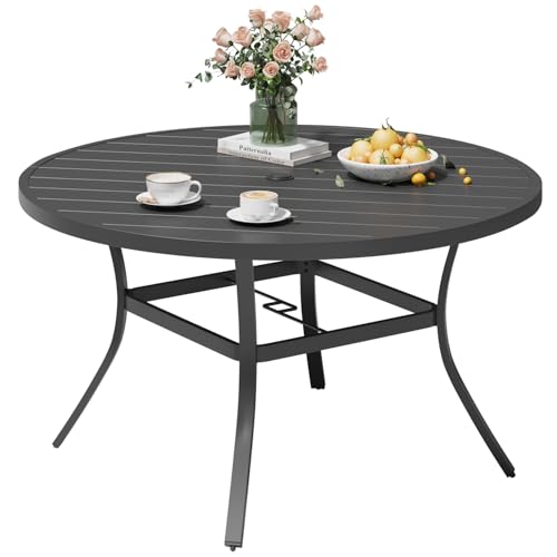 eslohnt 107cm Runder Gartentisch aus Metall für 4 Personen mit Sonnenschirmloch Wetterfest Ideal für Terrasse Garten Hinterhof Pool und Rasen