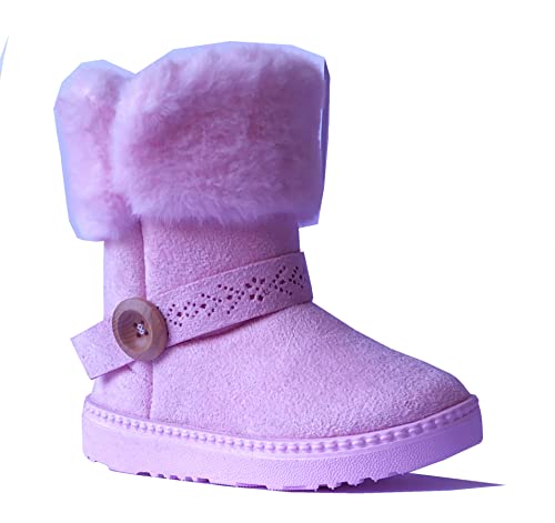 Image of REDVOLUTION Kids Boots Toddler Girls Cute 2 Buttons || Rhinestone Faux Fur Suede Knitting Shoe (Toddler 6, 365 pink)