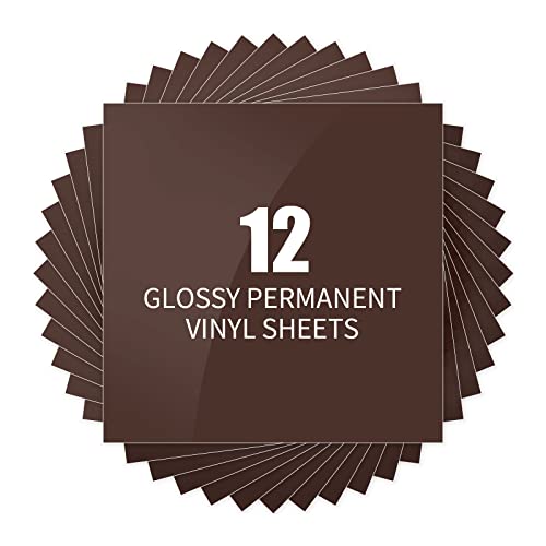 Lot de 12 feuilles de papier vinyle marron café - Autocollant - Lot de 12 feuilles pour traceur - Vinyle marron brillant - 30 x 30 cm - Pour cadeaux de bricolage, tasse, fenêtre, céramique, plastique Cover