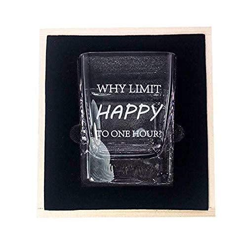 Jezyki Whiskey Glass - Old Fashioned Whiskey Glass With Side Mounted Holder And Engraving Why Limit Happy To One Hour In Elegant Box. Best Gift Set For Men, Dad, Husband, Birthday, Holiday. #TOP4