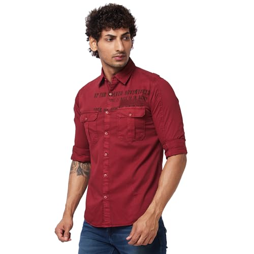 Image of Spykar Men's Regular Fit N /A Full Sleeve Printed Casual Shirts